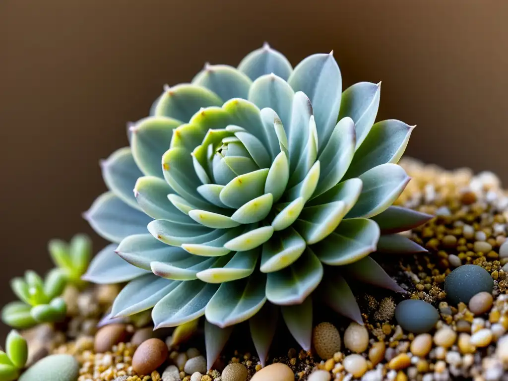 Detalle de la suculenta Lithops, resaltando su patrón y textura