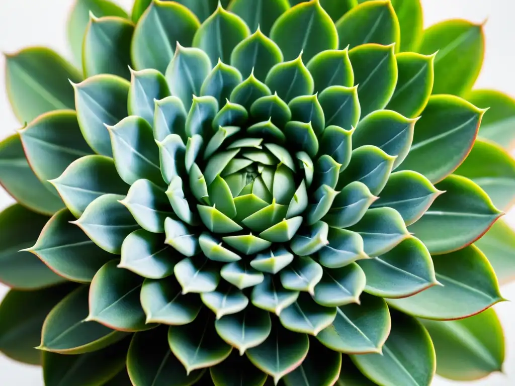 Detalle de suculenta con patrones geométricos en hojas, bañada en luz natural