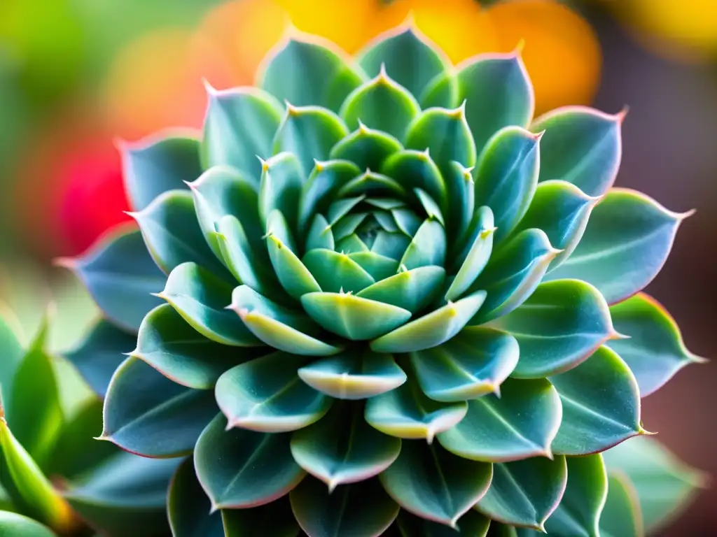 Detalle de suculenta verde con efecto bokeh, demostrando el uso del bokeh para plantas en fotografía