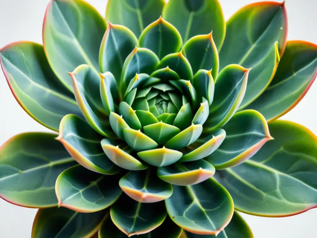 Detalle de suculenta verde vibrante, con patrones simétricos en hojas carnosas