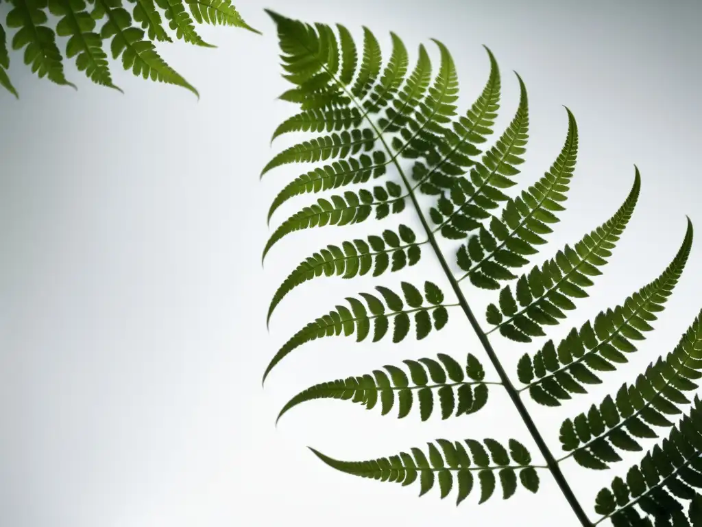 Detalle ultra HD de helecho verde en blanco