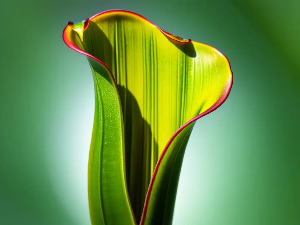 Detalle ultravibrante de una planta carnívora verde con cántaros translúcidos, destacando la propagación de plantas carnívoras en interiores