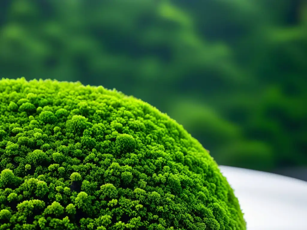 Detalle de musgo verde en ambiente interior moderno, resaltando su belleza y mantenimiento en interiores