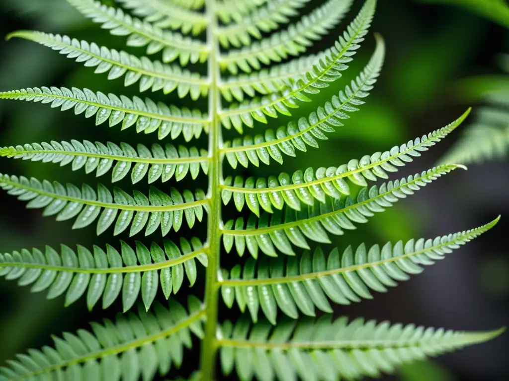 Detalle de helecho verde exuberante con hojas en espiral