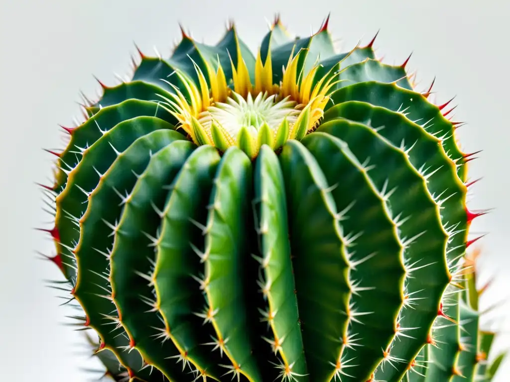 Detalle de cactus Echinopsis verde vibrante en fondo blanco