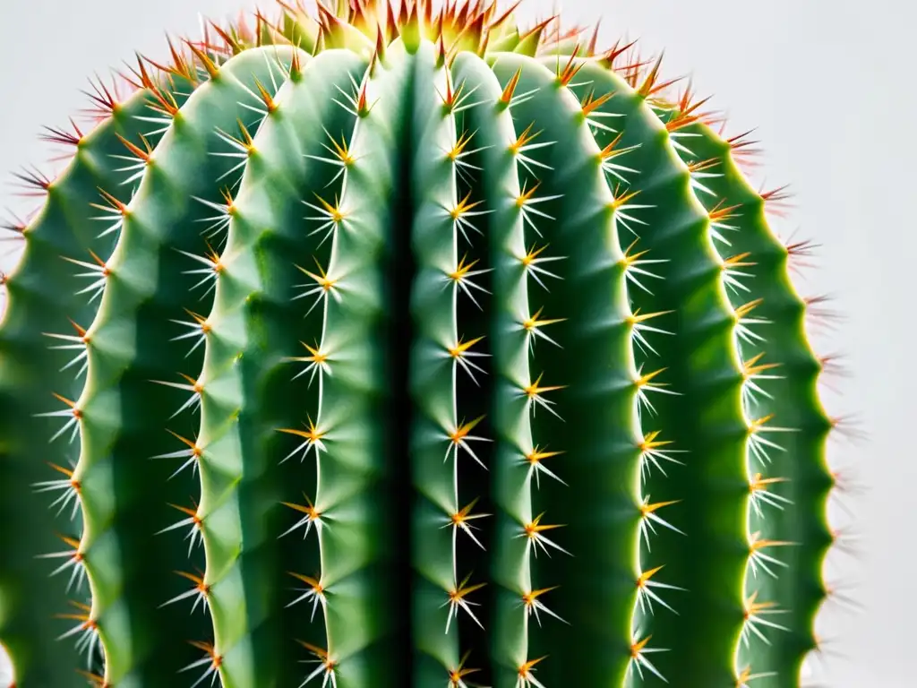 Detalle de cactus verde vibrante con poda precisa en interiores, destacando su belleza natural y cuidado humano