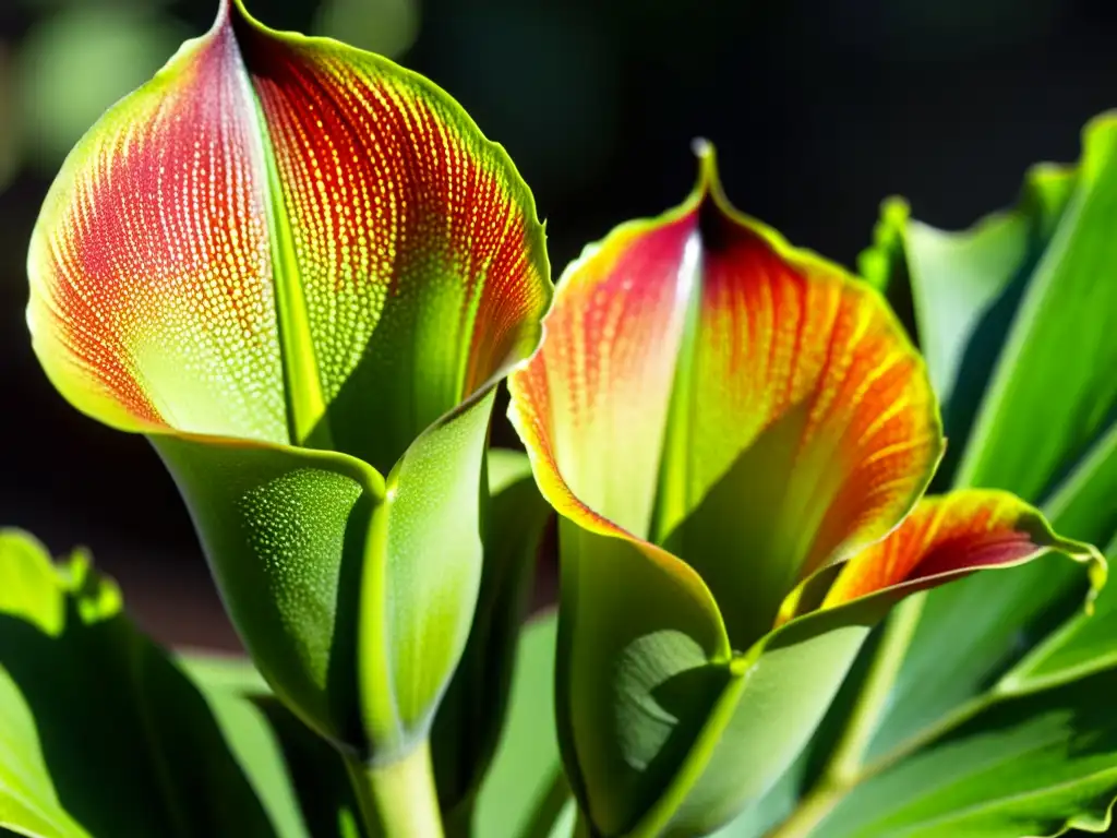 Detalles asombrosos de la planta Sarracenia, con hojas verdes y rojas en forma de jarra