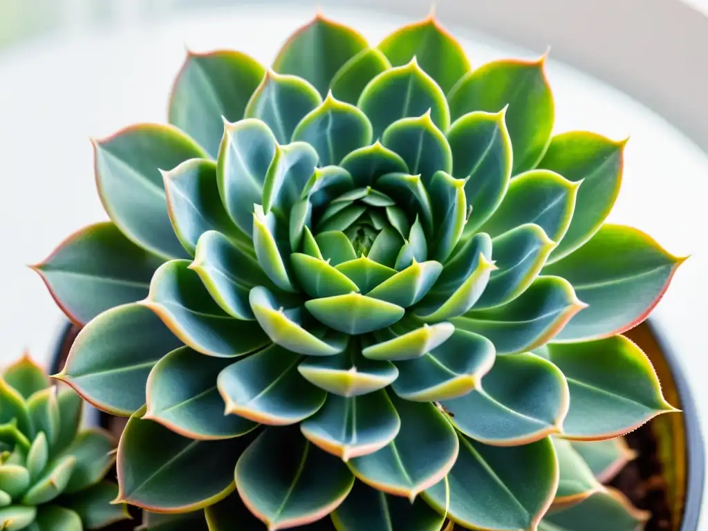 Detalles asombrosos de una suculenta verde en la ventana, resaltando la belleza natural de la jardinería guerrilla en apartamento