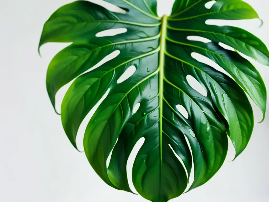 Detalles exquisitos de una exuberante planta monstera verde, capturando la pasión por el cuidado de plantas de interior