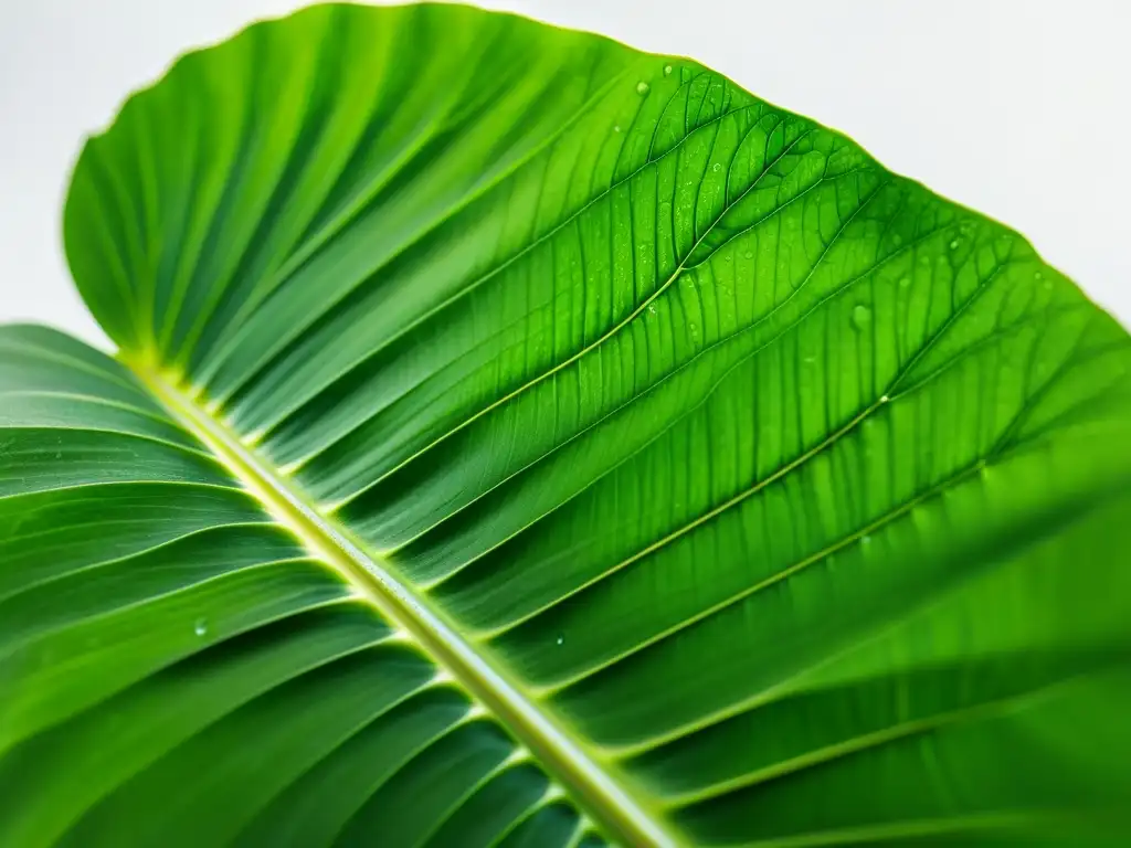 Detalles exquisitos de una planta tropical con gotas de agua, evocando tranquilidad y belleza natural