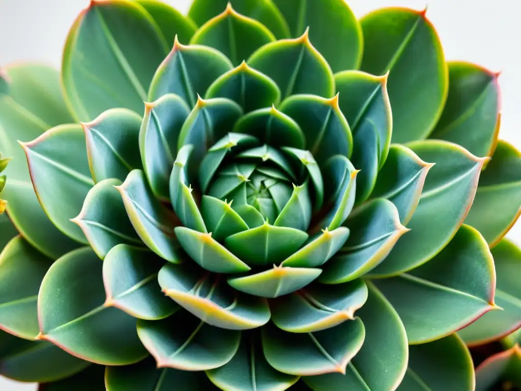 Detalles de una exuberante suculenta verde en un fondo blanco, ideal para amantes de plantas de interior