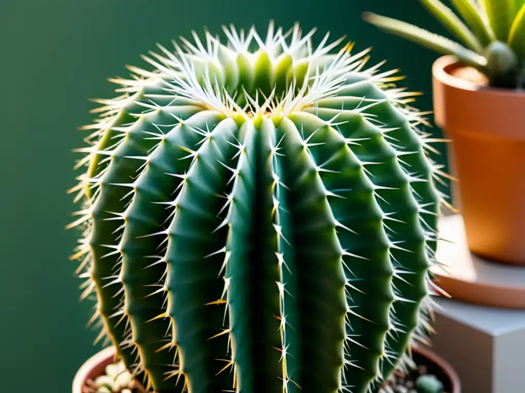 Detalles fascinantes del cactus de interior saludable en una composición minimalista, evocando tranquilidad y belleza natural