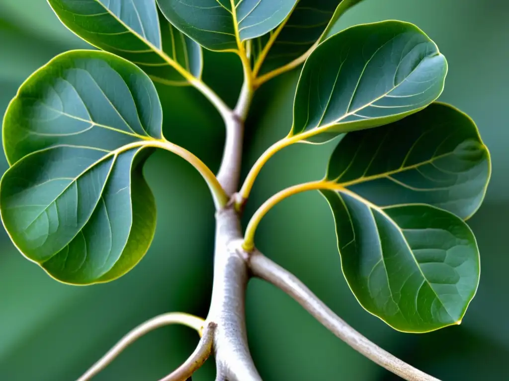 Detalles impresionantes del enraizamiento aéreo de Ficus, con matices de color y textura en un fondo minimalista