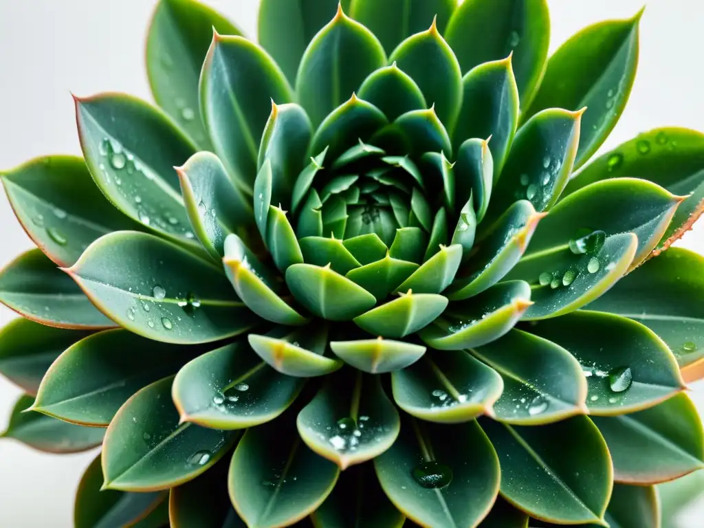 Detalles impresionantes de una suculenta verde exuberante con gotas de agua