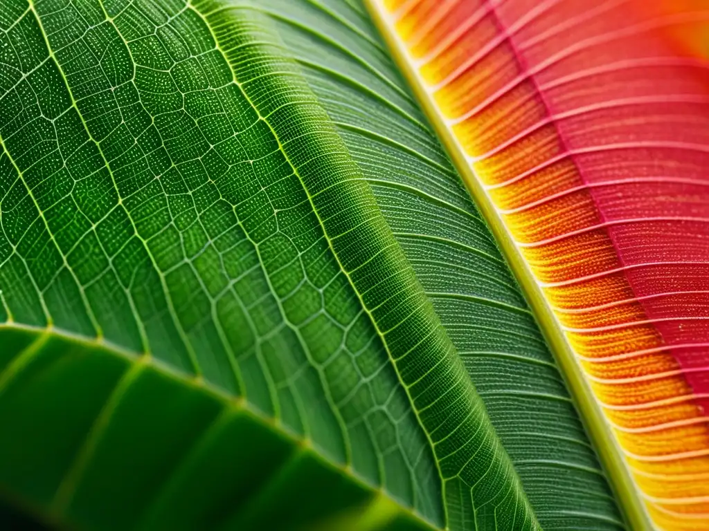 Detalles microscópicos de la textura de una hoja de planta interior