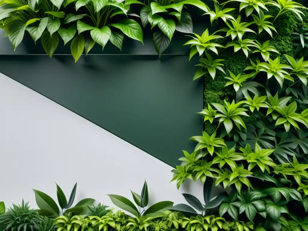 Diferencias entre muros verdes y jardines verticales: Imagen 8k de un elegante y vibrante muro verde minimalista, resaltando su belleza y serenidad