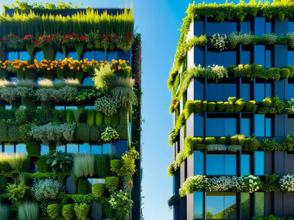 Edificio moderno con jardines verticales, transformaciones con jardines verticales en entornos urbanos, naturaleza en la ciudad