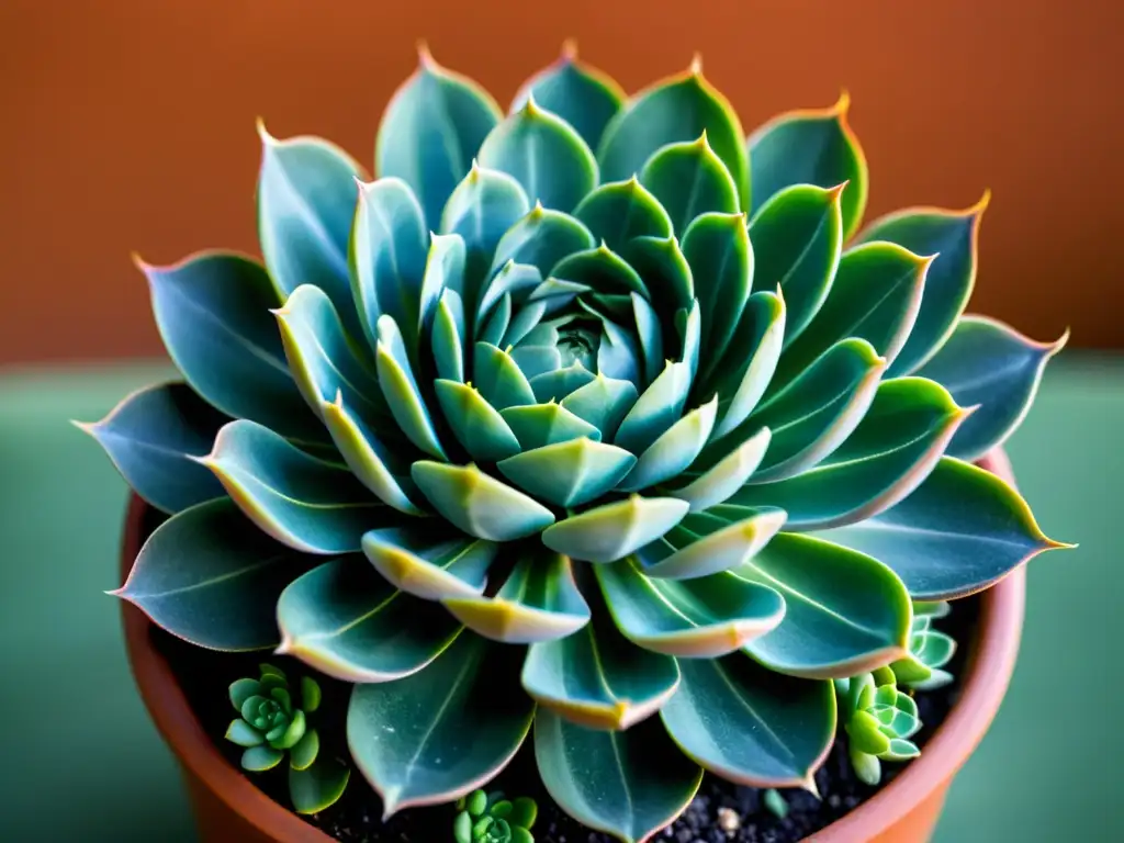 Capturando la elegancia del envejecimiento de plantas en interior: una suculenta envejecida en una maceta moderna, con patrones y líneas sutiles