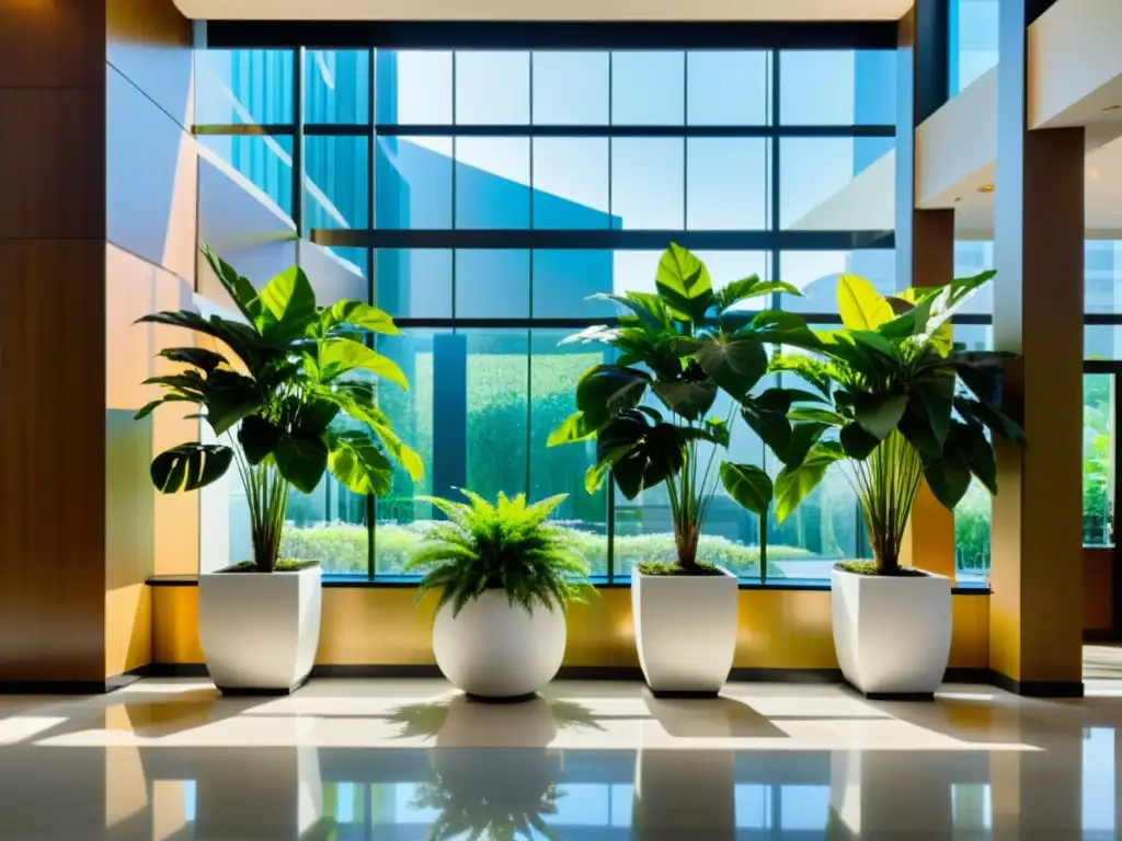 Un elegante arreglo de plantas de interior para diseño en un moderno lobby de hotel