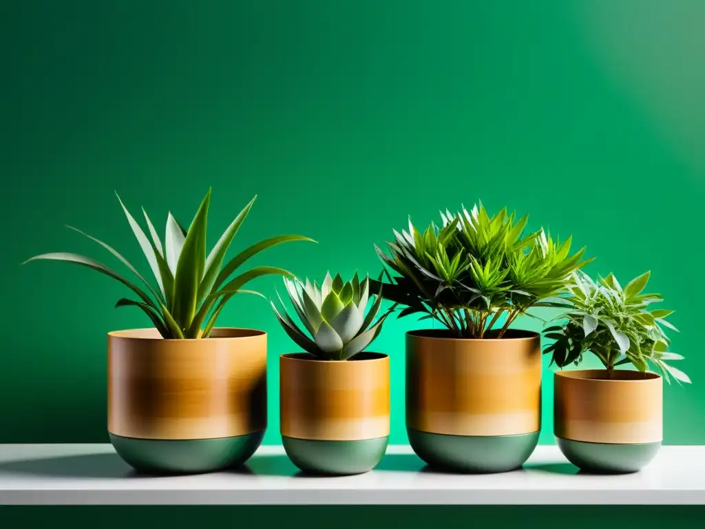 Un elegante arreglo de plantas en macetas ecofriendly en un entorno moderno y luminoso