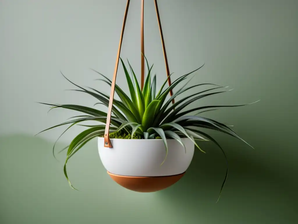 Una elegante iluminación para plantas aéreas indoor en un moderno colgante, resaltando su belleza y serenidad