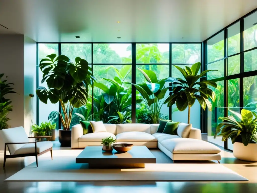 Espacio contemporáneo con plantas de interior, creando un oasis botánico