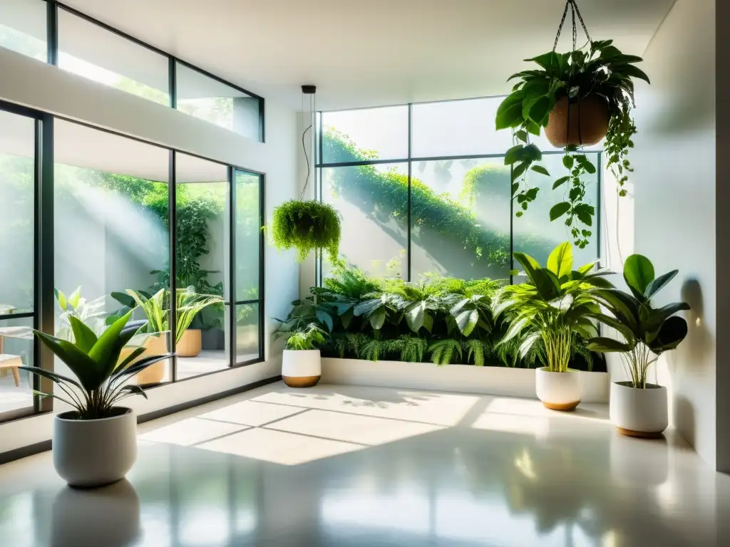 Un espacio interior minimalista con diseño biofílico para plantas de interior