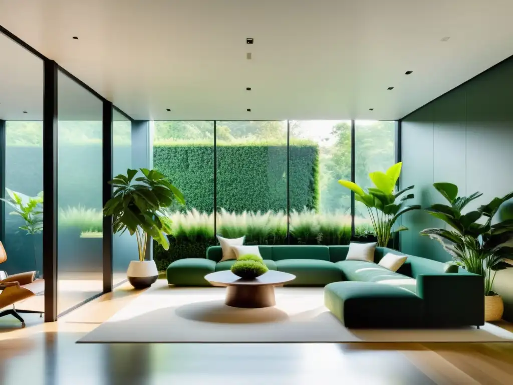 Un espacio interior minimalista con luz natural que realza plantas de interior