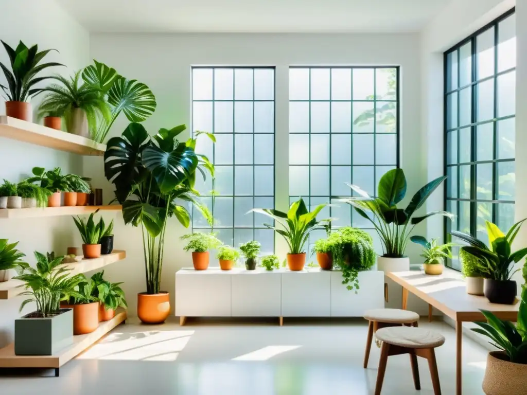 Espacio interior con plantas, beneficios para la salud y ambiente sereno