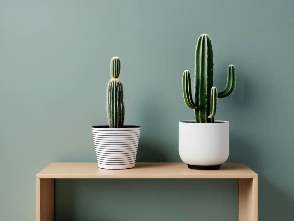 Un espacio interior sereno y equilibrado con un cactus en casa feng shui, en un dibujo minimalista en blanco y negro