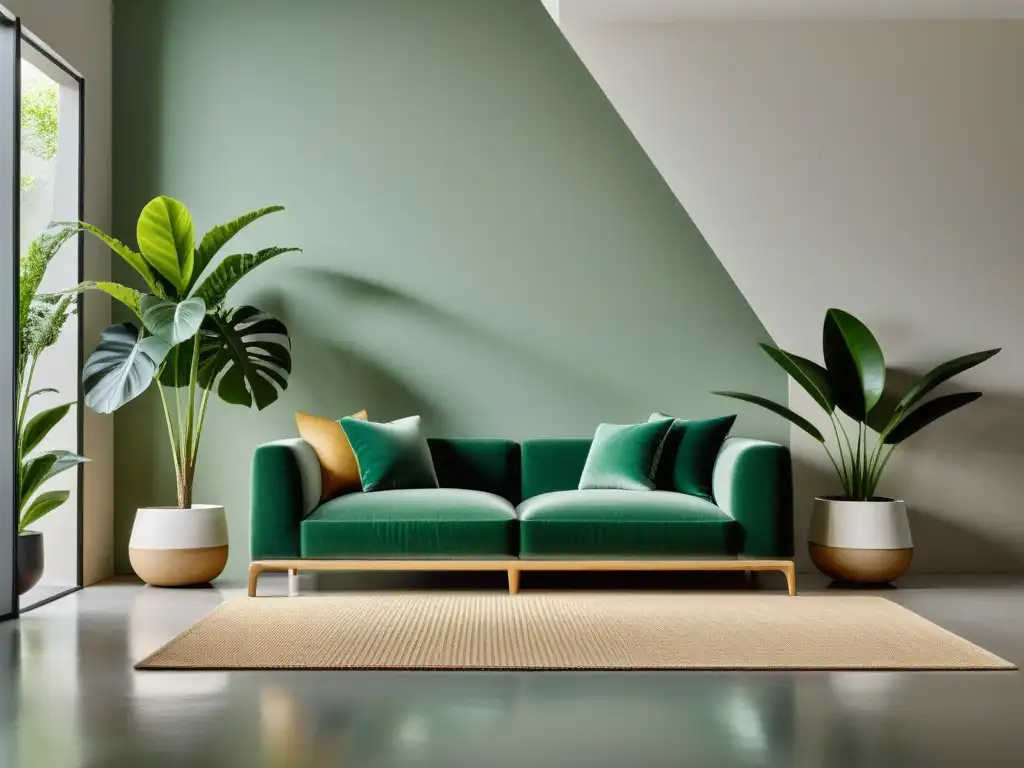 Un espacio interior sereno y minimalista decorado con exuberantes plantas de interior