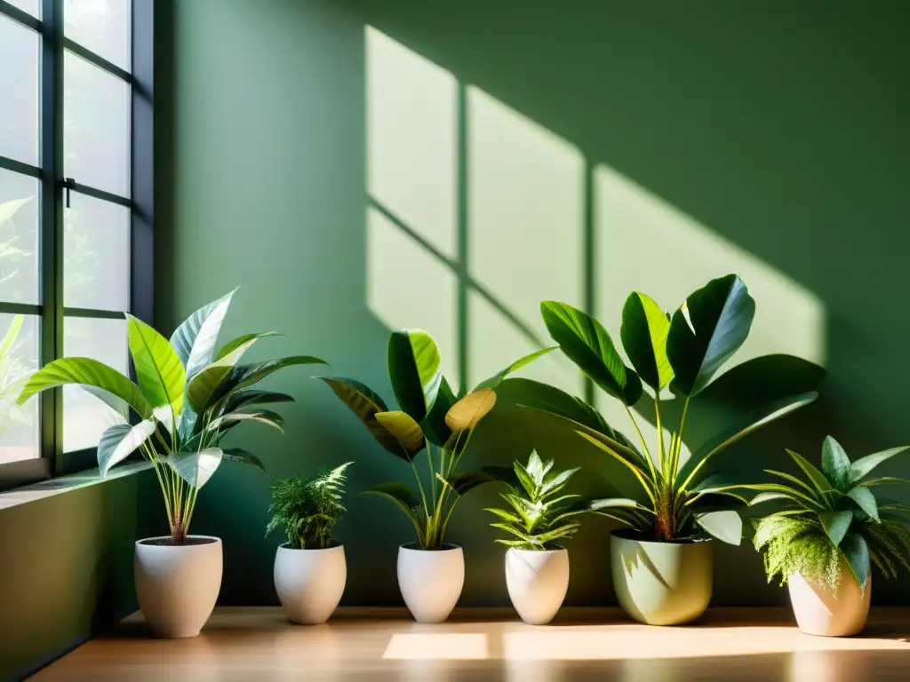 Un espacio interior sereno, con plantas verdes y tonos armoniosos