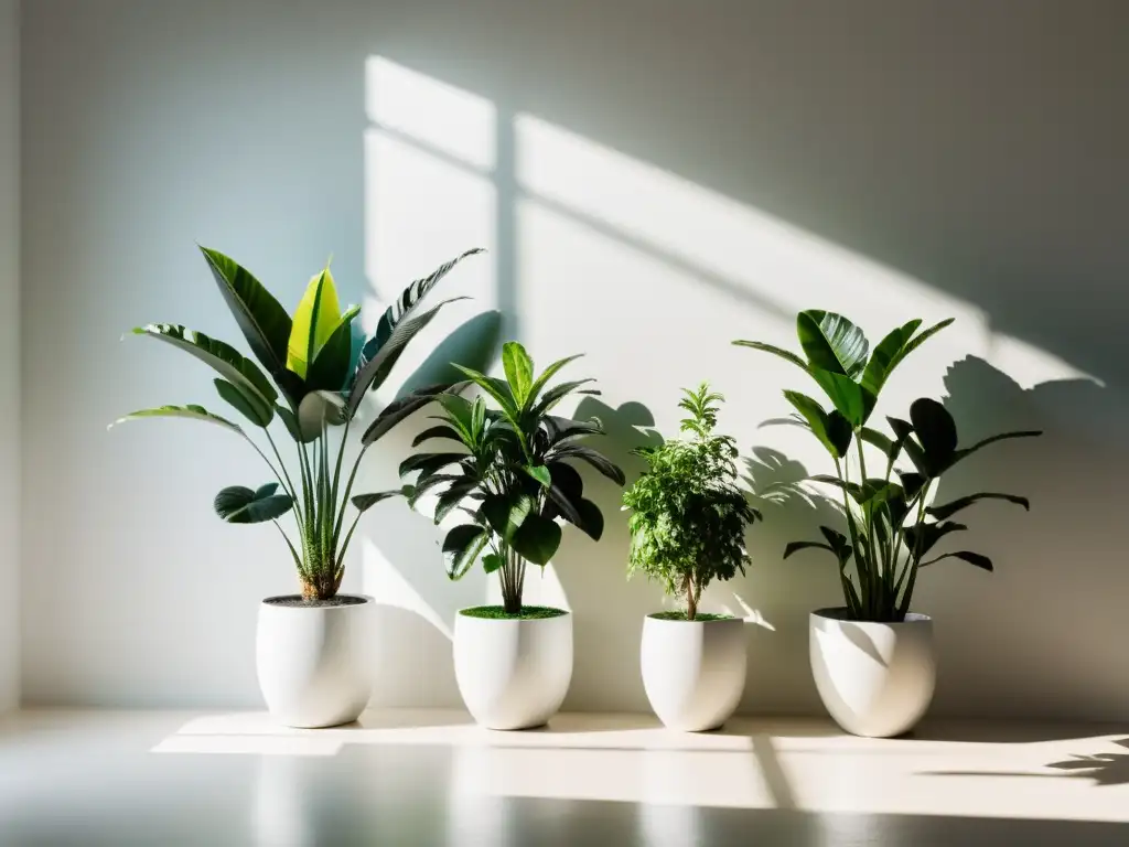 Un espacio interior soleado con plantas de interior para filtrar compuestos, creando un ambiente sereno y acogedor