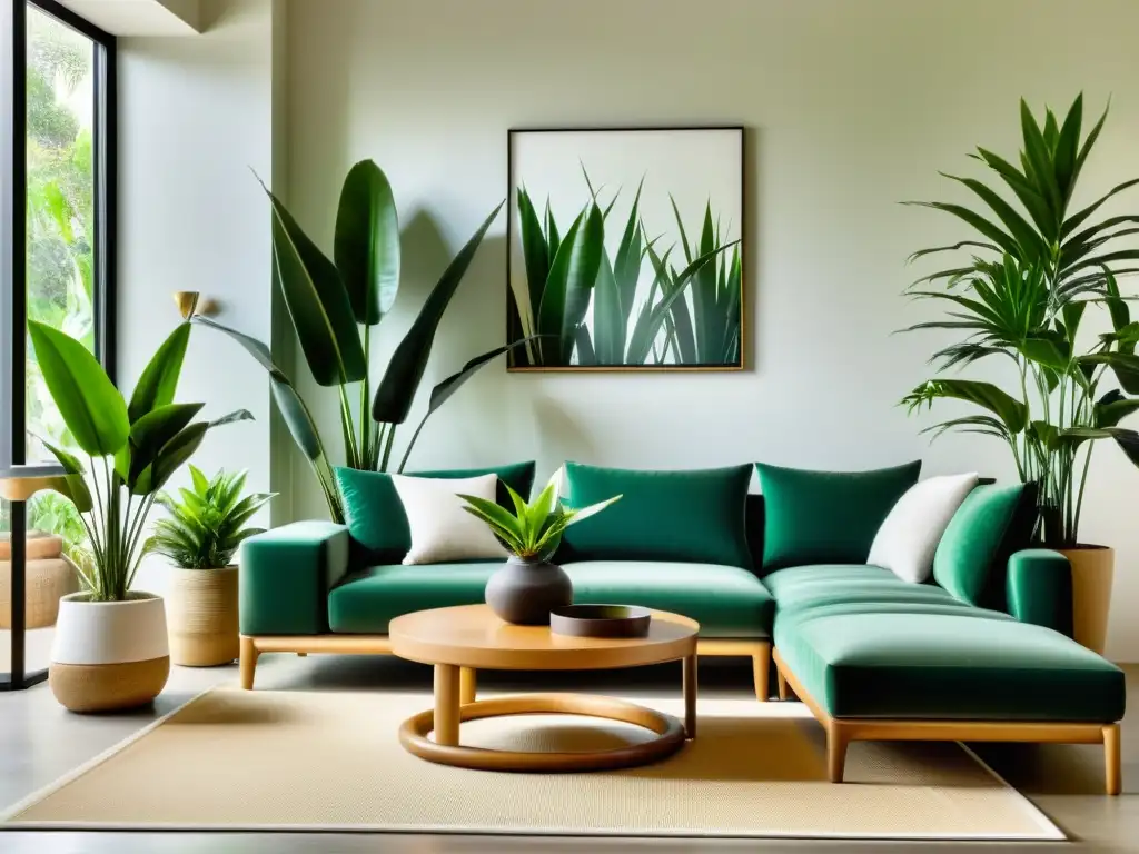 Espacio minimalista con plantas de interior Feng Shui creando armonía y tranquilidad