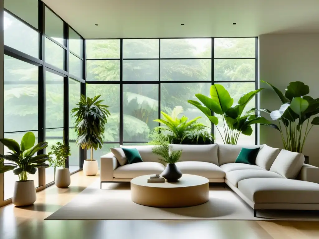 Espacio minimalista con plantas de interior, beneficios para la reducción de CO2