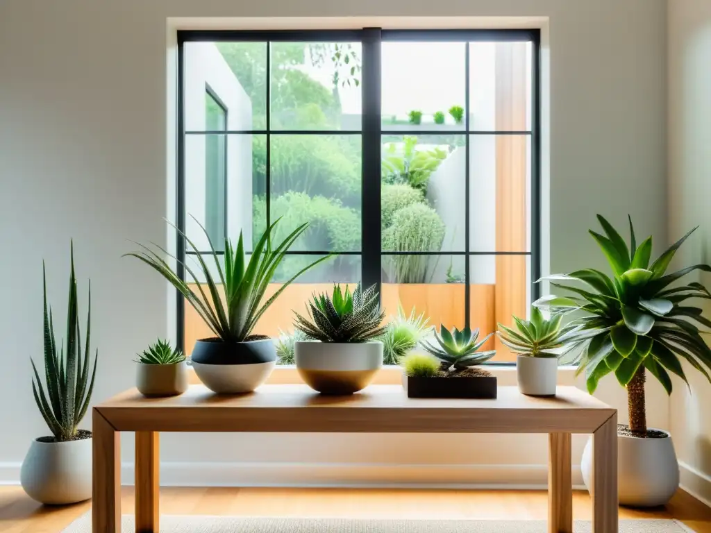 Espacio minimalista con plantas en macetas