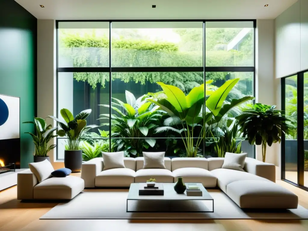 Espacio moderno con integración de plantas interior arquitectura moderna y diseño minimalista, iluminado por luz natural