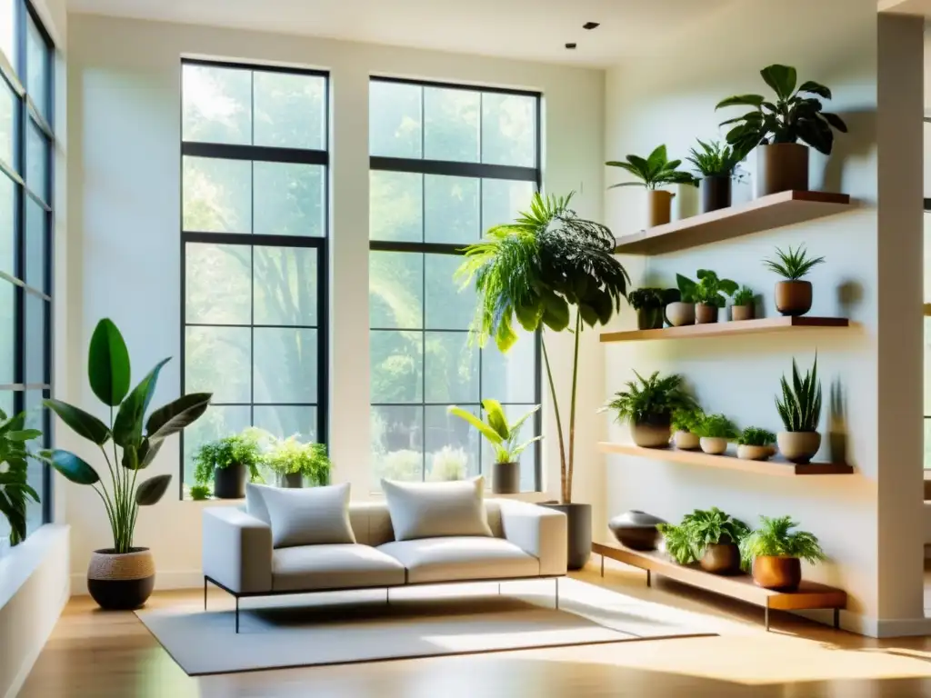 Espacio moderno y luminoso con plantas de interior para ahorrar energía, creando armonía y belleza orgánica