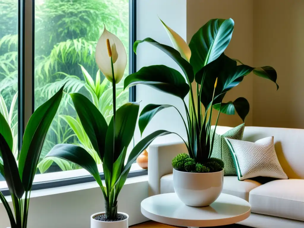 Un espacio moderno con las mejores plantas purificadoras para espacios reducidos, bañado en luz natural y serenidad