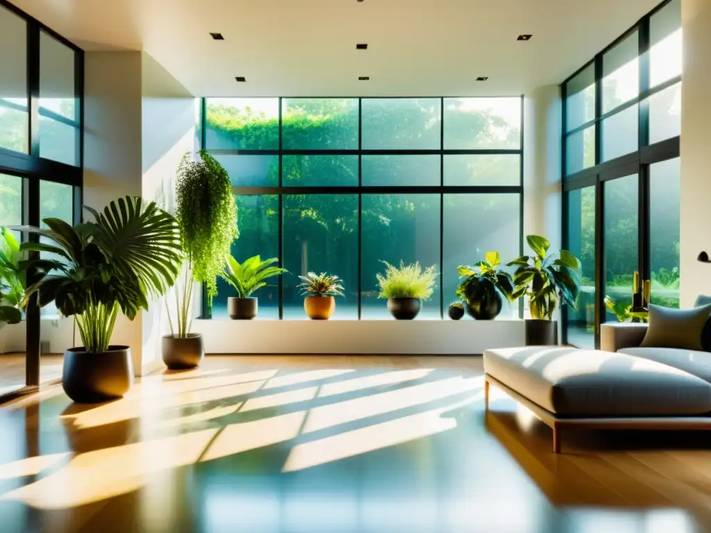 Espacio moderno con iluminación natural para plantas de interior que contrastan con el interior minimalista