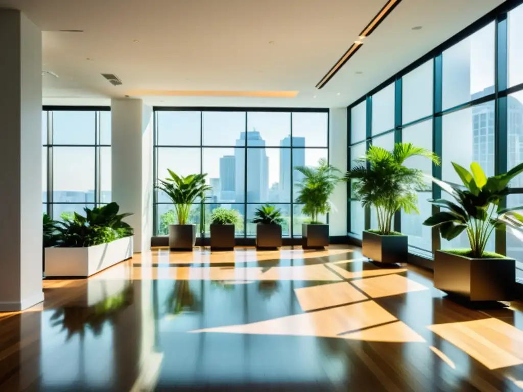 Espacio de oficina impecable con plantas de interior para espacios de trabajo, elegancia natural y serenidad