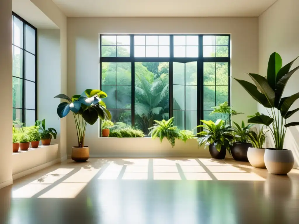 Espacio con plantas de interior, beneficios acústicos y estética relajante