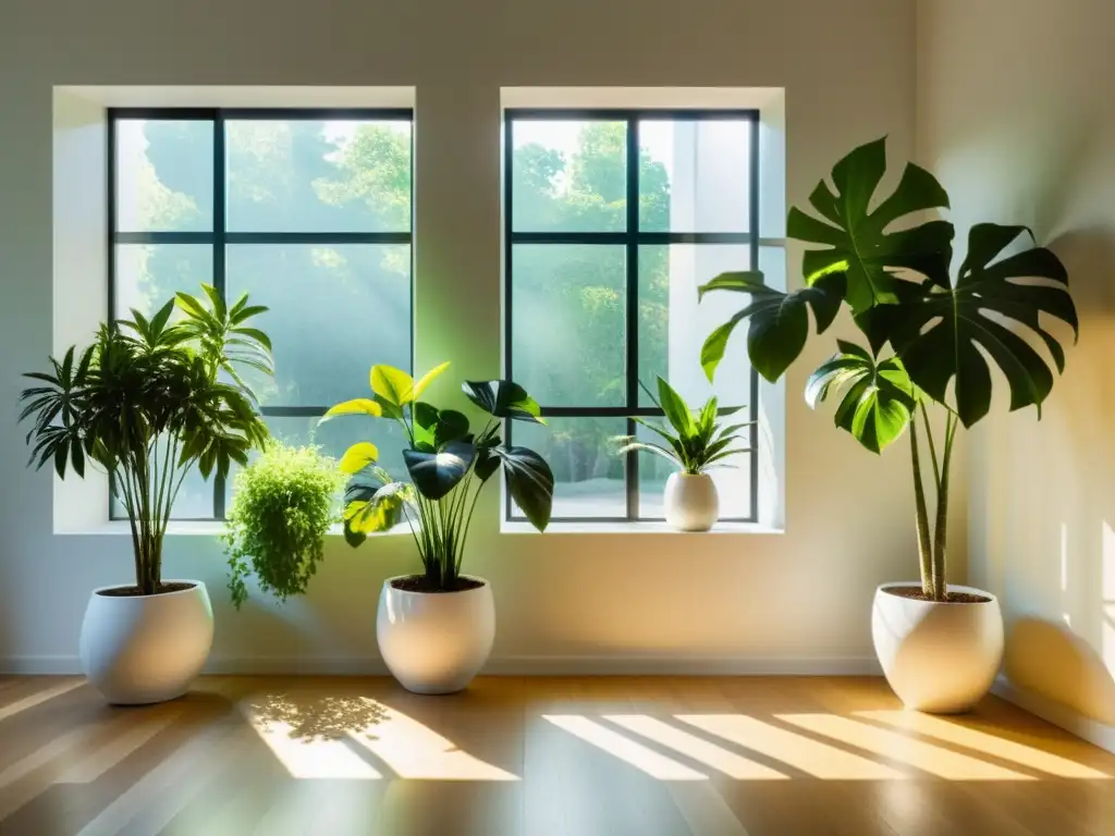 Un espacio sereno y soleado con plantas de interior que transmiten tranquilidad