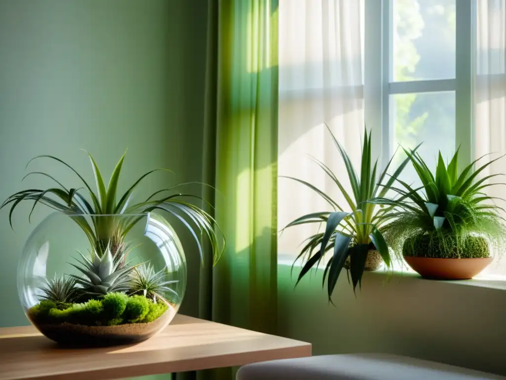 Un espacio sereno con Tillandsias en interiores, siguiendo el Feng Shui