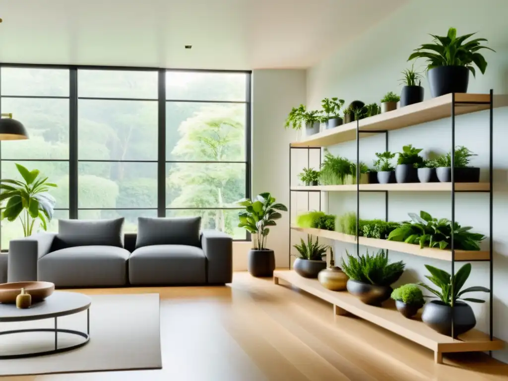 Espacioso salón moderno con plantas de interior seguras para mascotas, iluminado por luz natural