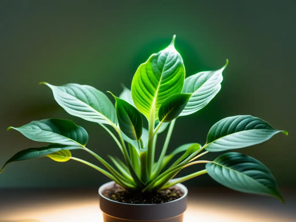 Espectro de luz artificial para plantas ilumina exuberante planta de interior, creando un ambiente sereno y vibrante