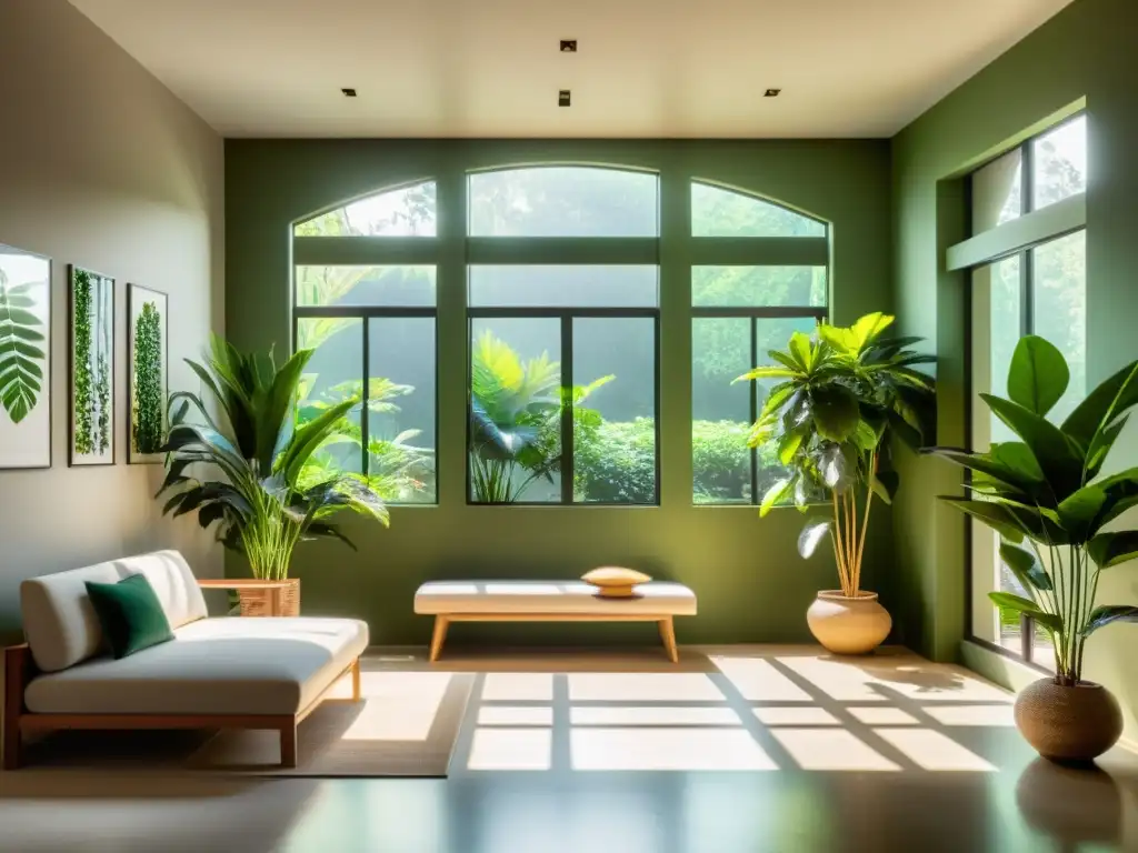 Decoración estacional con plantas de interior en un espacio sereno y minimalista, bañado por luz natural y una atmósfera de calma y belleza natural