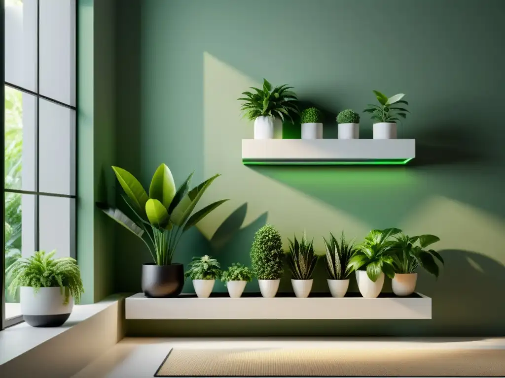 Estantes modulares para plantas de interior en ambiente contemporáneo con plantas verdes exuberantes