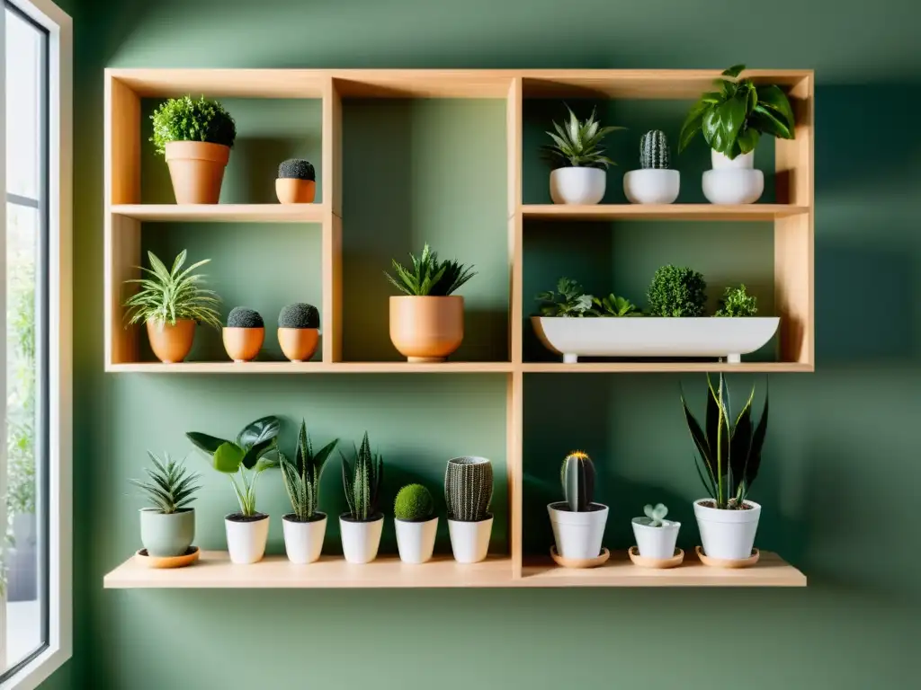 Estantes modulares para plantas de interior en un diseño contemporáneo y armonioso con luz natural suave