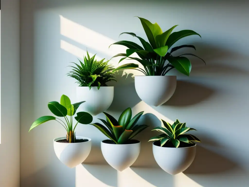 Estantes modulares para plantas de interior: Diseño minimalista en blanco con plantas vibrantes y luz natural, creando armonía visual